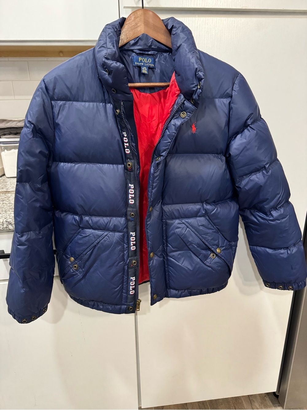 Polo by Ralph Lauren Navy Puffer Jacket with Red Lining